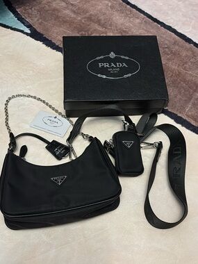 Prada Black Nylon Multi-Piece Shoulder Bag Set with Chain and Strap